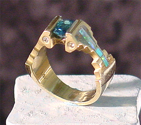  Daniel Padilla - A Jeweler's Bench - Limited Edition Southwest Cut Ring Blue Topaz 3 point bezel set diamonds