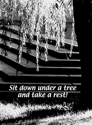 Sit Down Under a Tree and Take a Rest a poster sized digital photography based computer enhanced original inkjet print graphic in good old black and white.